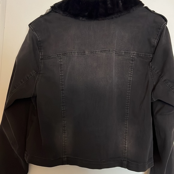 Jessica Simpson fur lined denim moto jacket plus size - Picture 6 of 7
